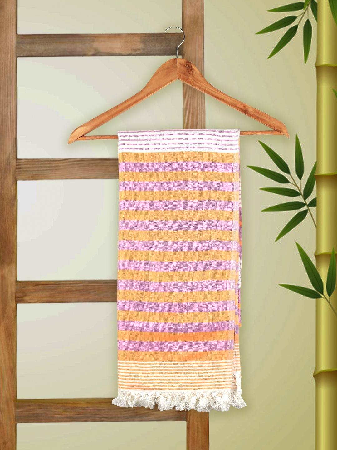Ramraj Multicoloured & Orange 1 Striped Bamboo 300 GSM Bath Towel