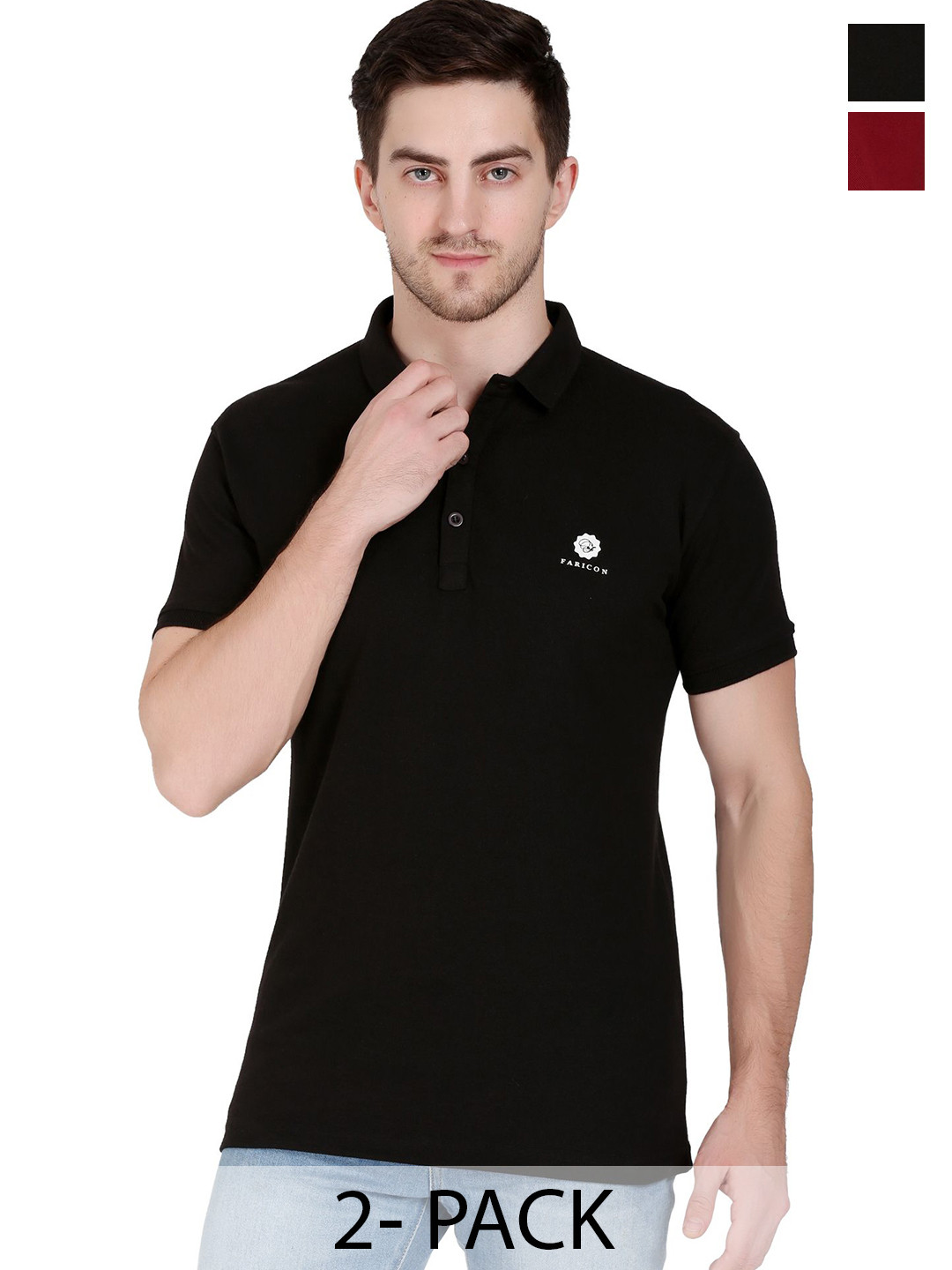 FARICON Men 2 Polo Collar T-shirt