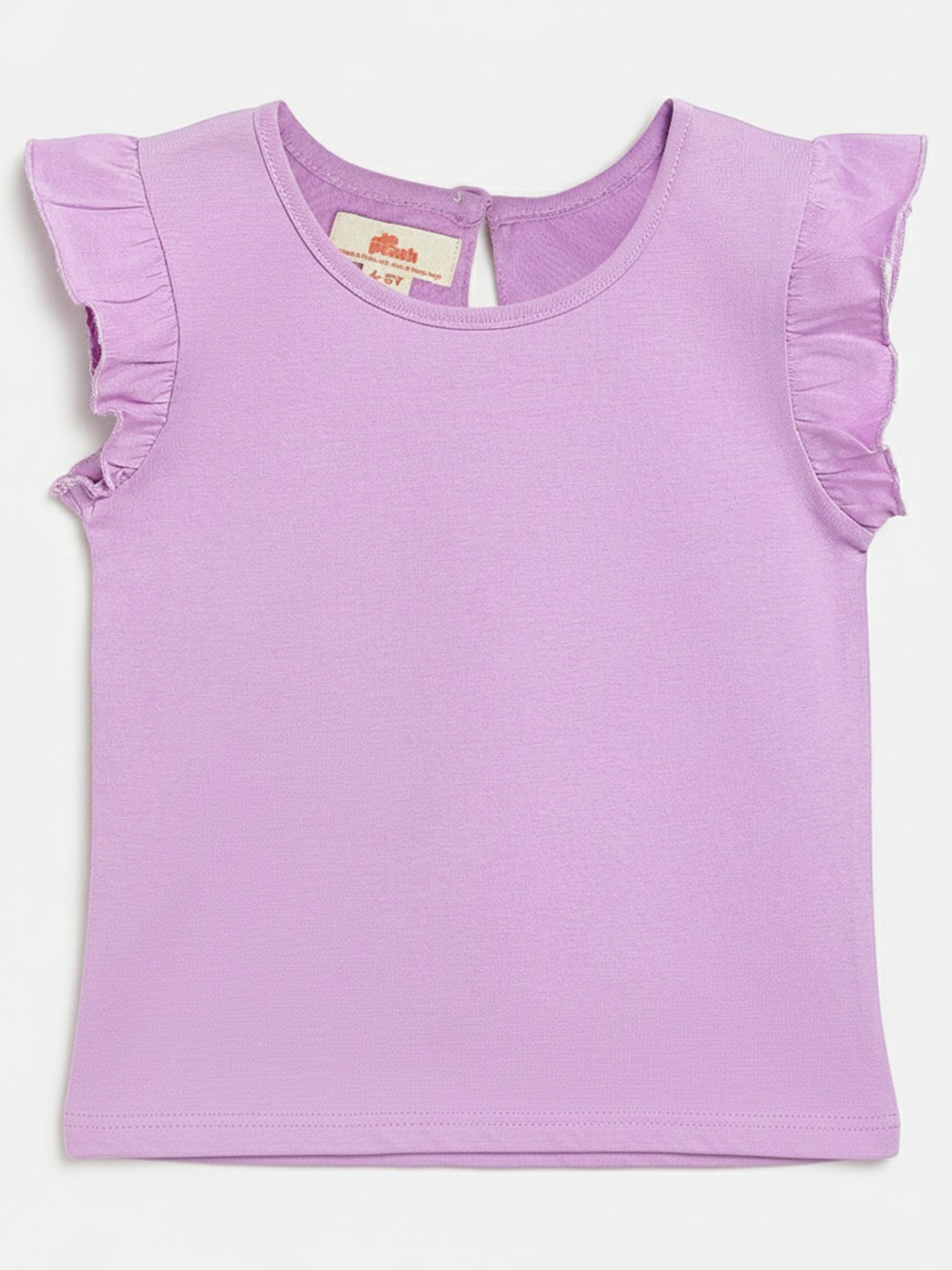Peach Girls Pure Cotton Regular Fit Frill Sleeves T-Shirt