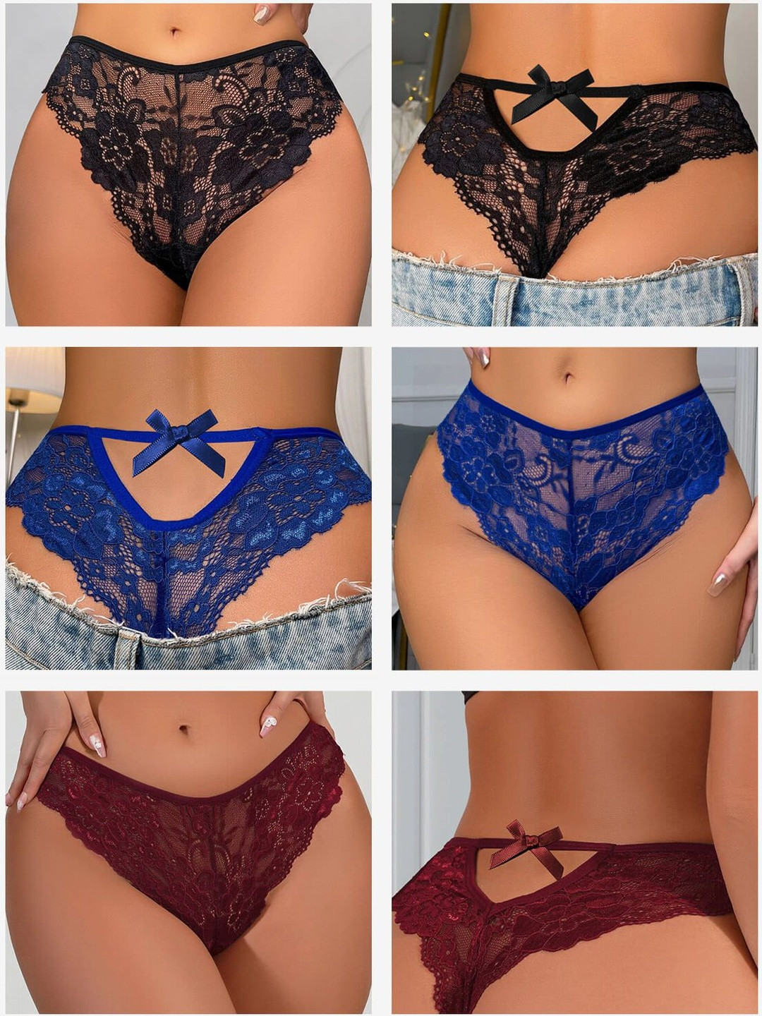 LaOrra Women Pack of 3 Printed Lace Assorted Bikini