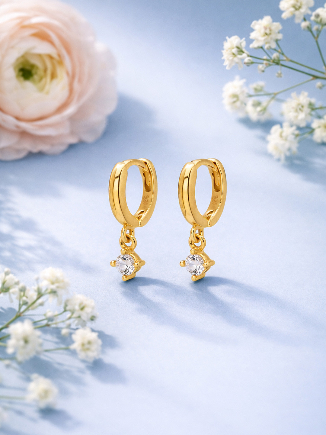 Carlton London 925 Sterling Silver 18kt Gold Plated Dangling CZ Mini Hoop Earring