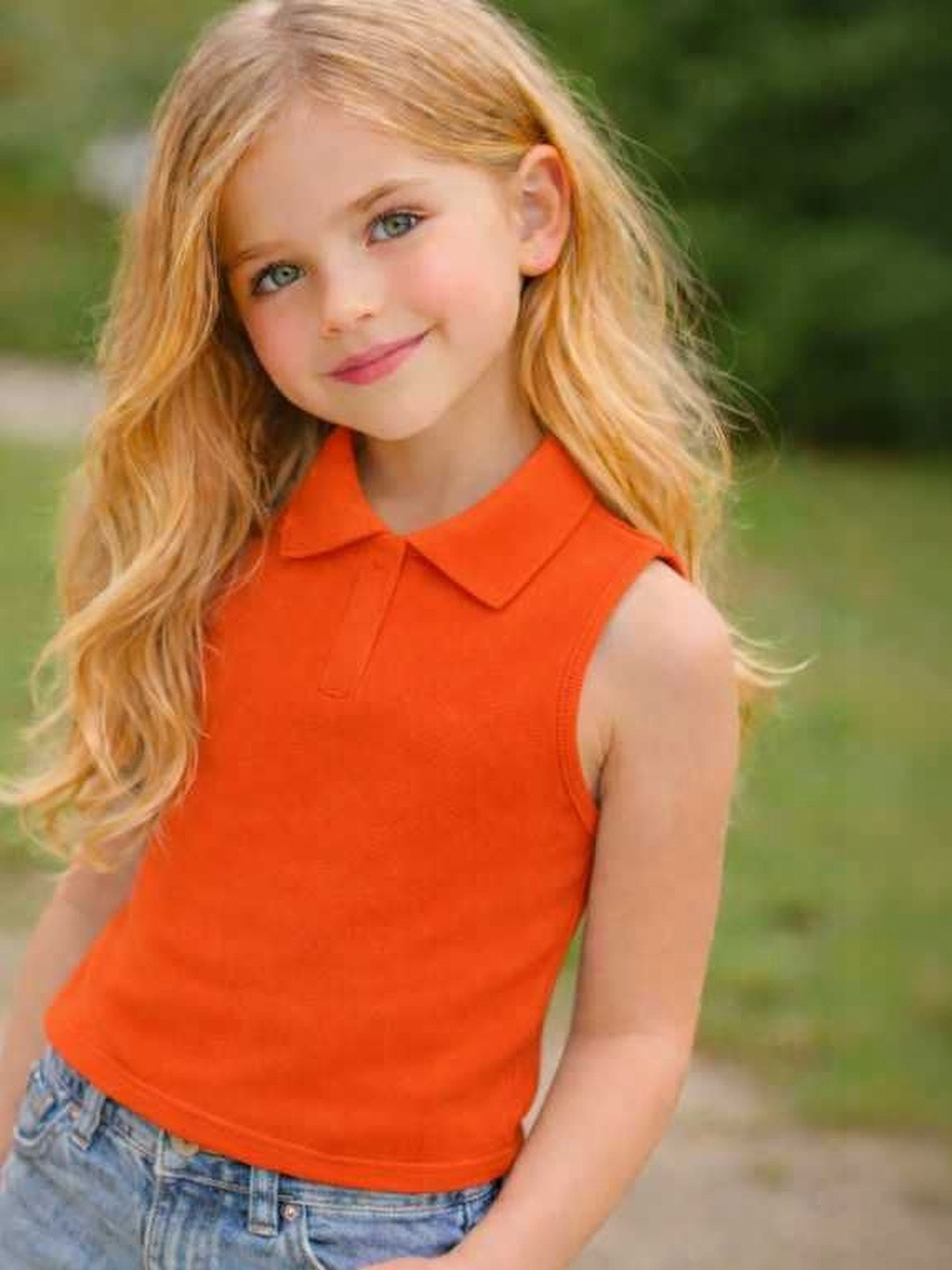 Ninas Girls Orange Cotton Blend Tops