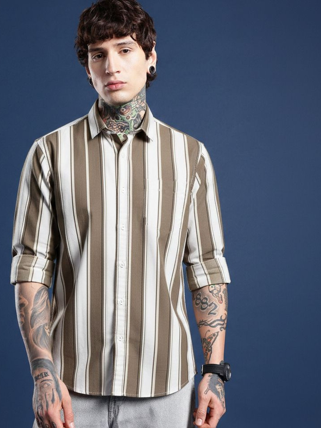 SHIRTZONE Men Standard Slim Fit Striped Casual Shirt
