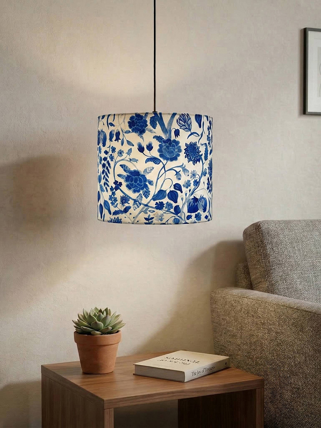 ExclusiveLane 'Indigo Bloom' Without Bulb Cotton Cloth Hanging Pendant Lamp Shade
