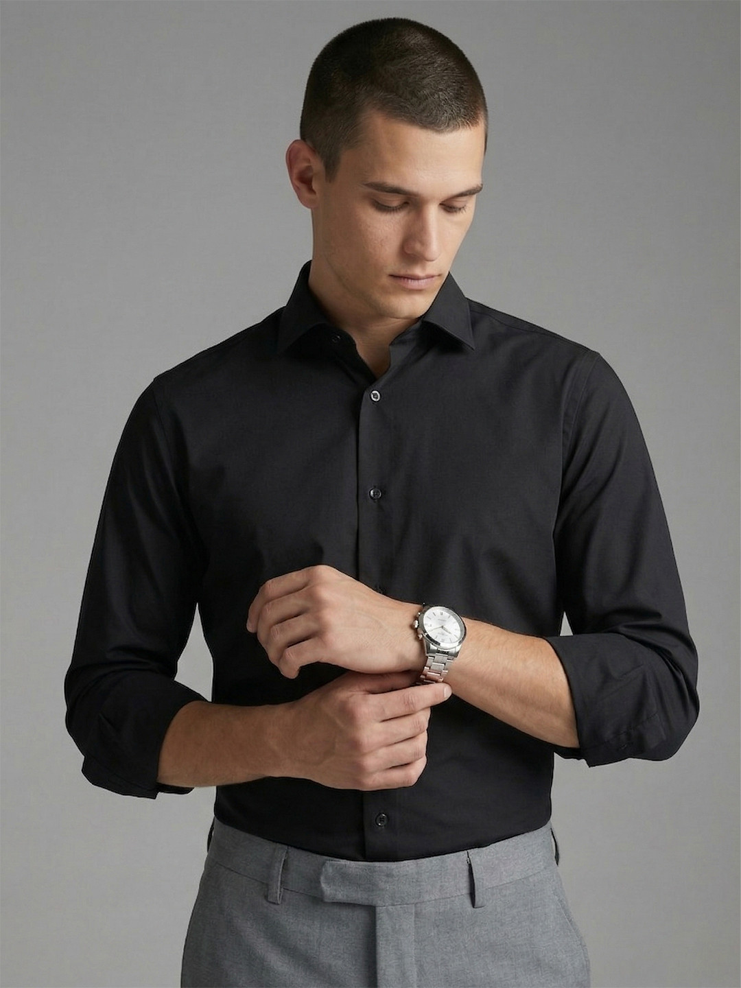 Louis Philippe Men?s Slim Fit Bamboo Blend Sustainable Stretch Young Formal Shirt