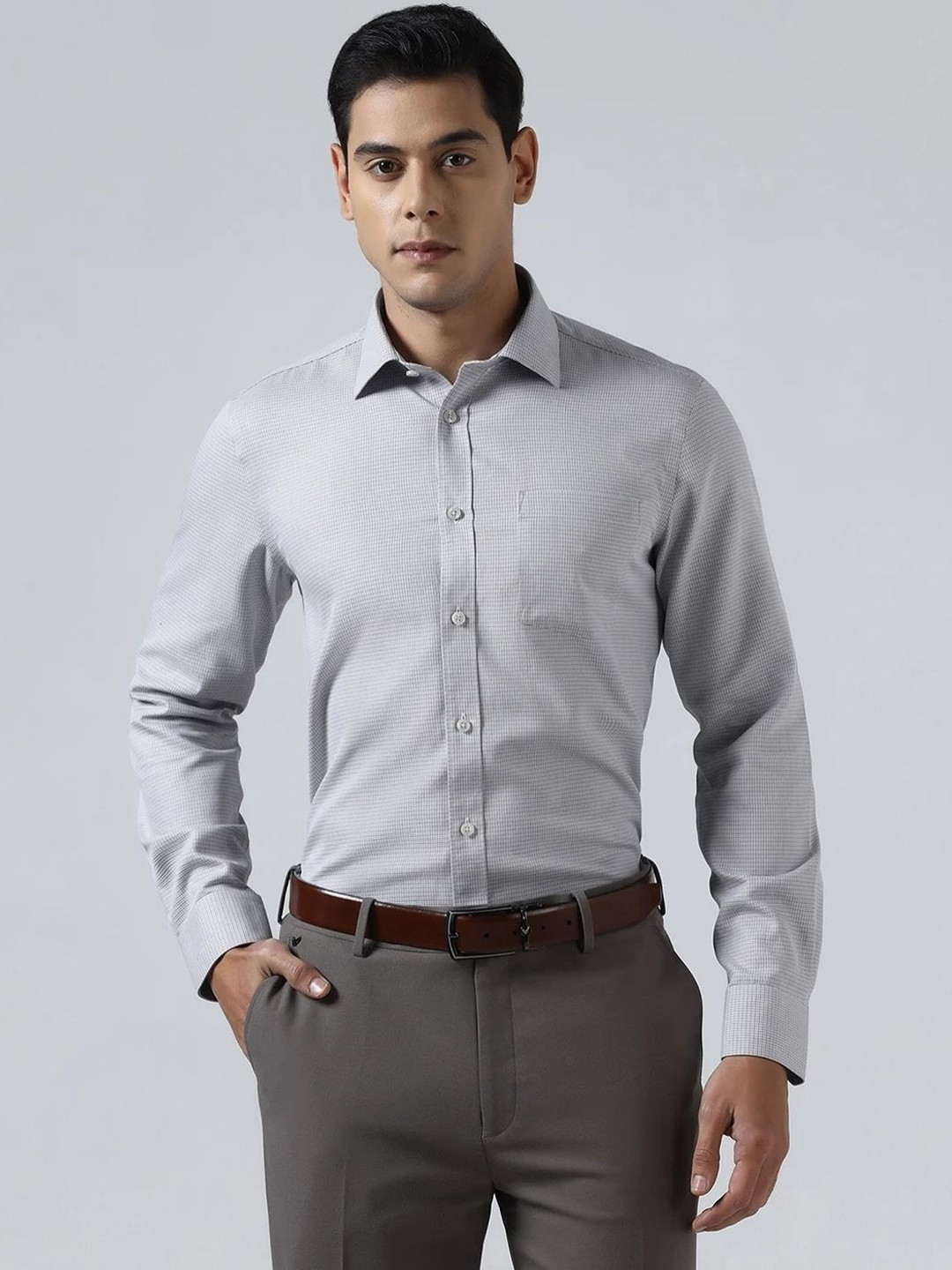 Blackberrys Men Slim Fit Micro Checks Formal Shirt