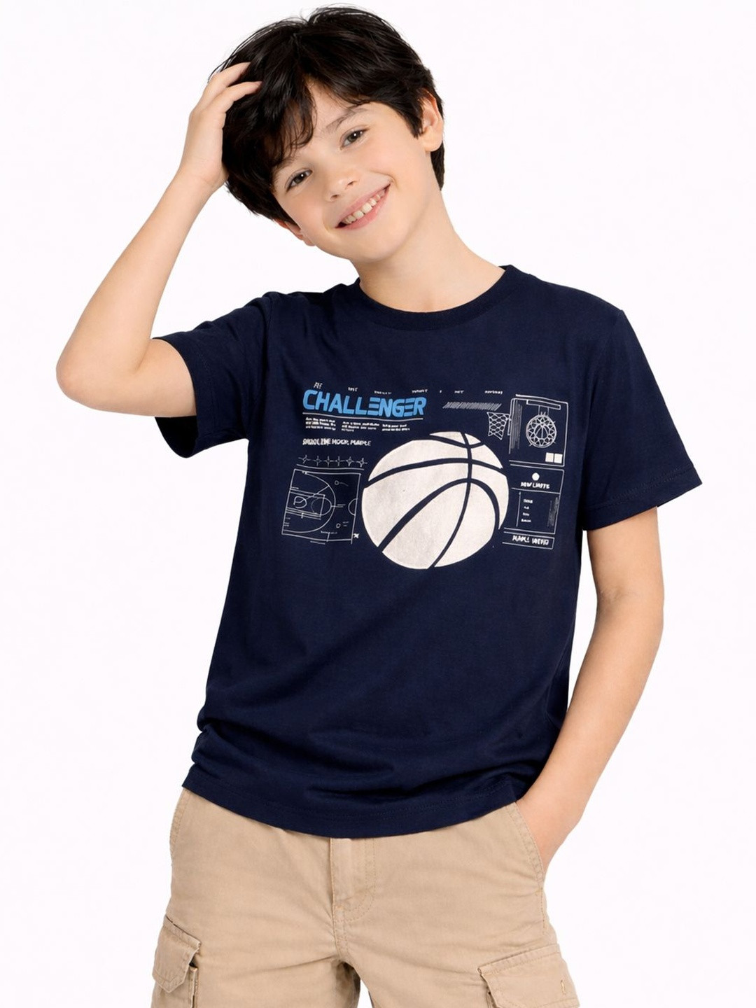 Purple United Kids Boys Printed Drop-Shoulder Sleeves Pockets T-shirt