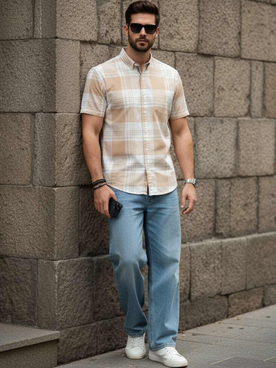 SHIRTZONE Men Standard Slim Fit Gingham Checks Checked Casual Shirt
