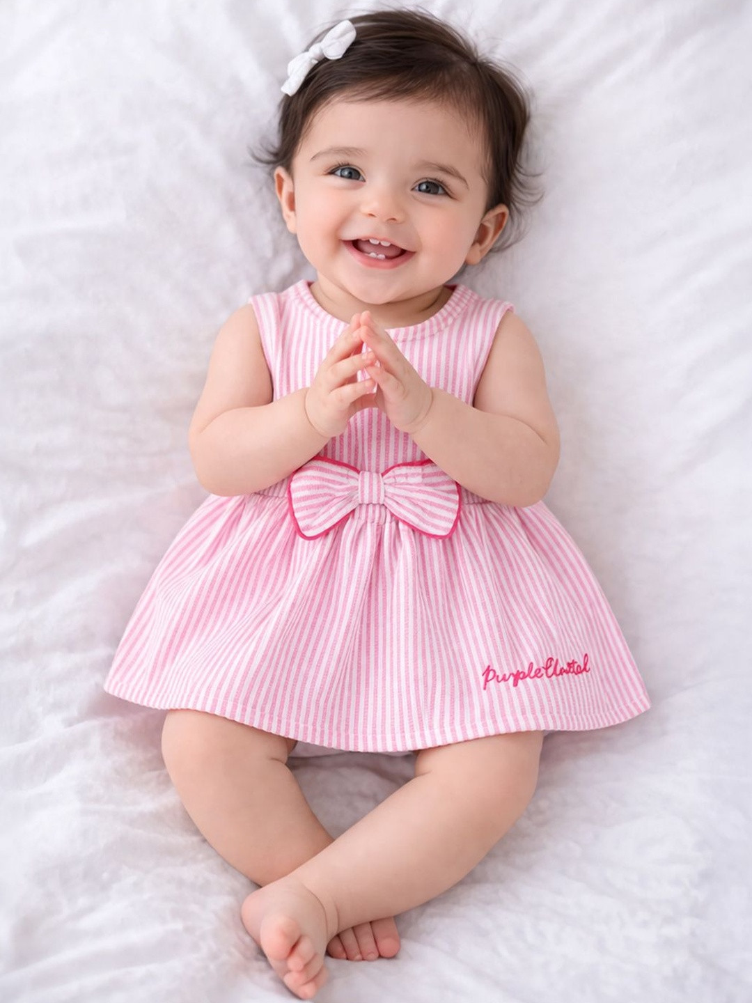 Purple United Kids Infant Girls Pink Striped Bow Detail Sleeveless Cotton Dress