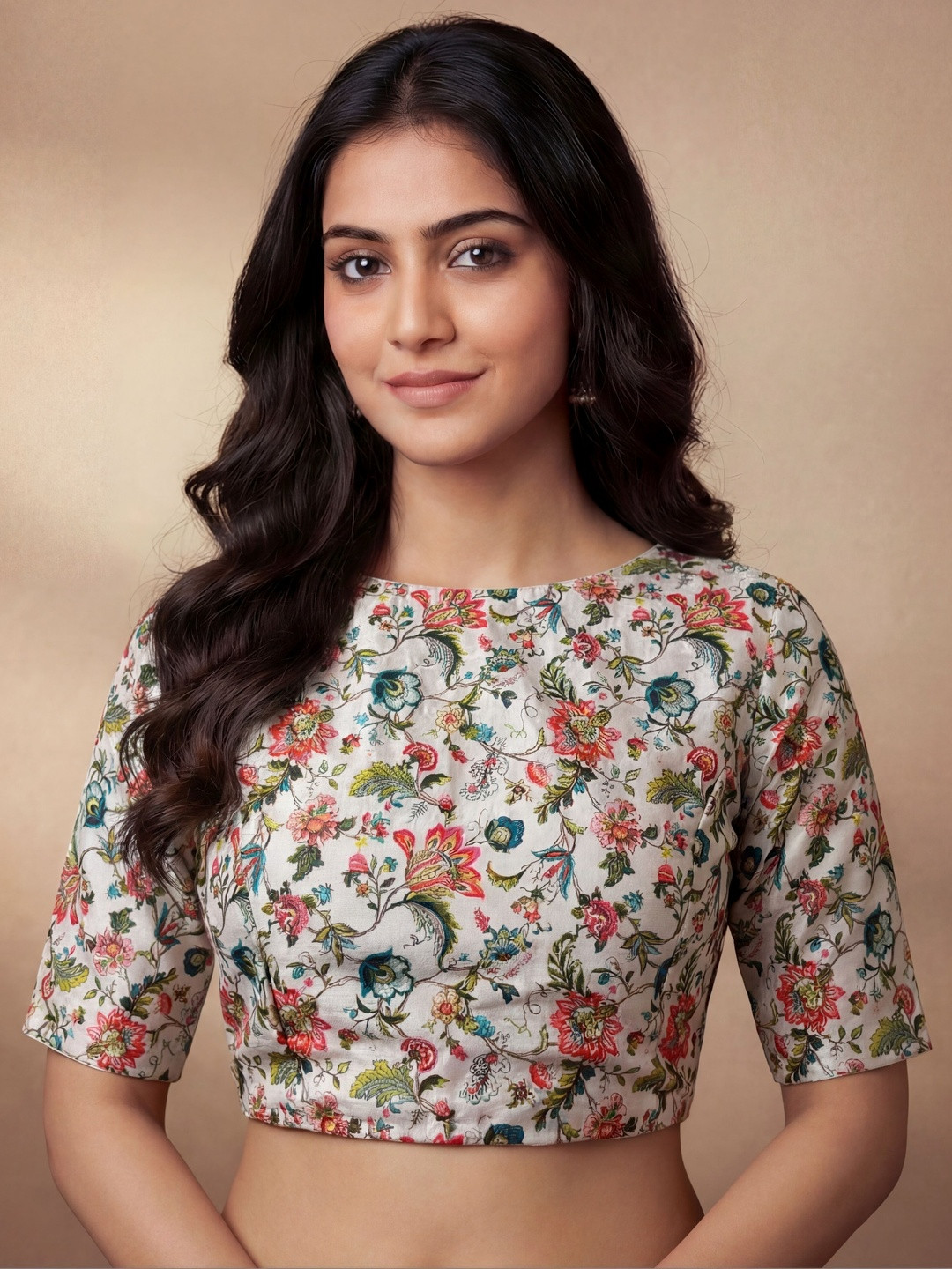 WIZULO TRENDZ Velvet Printed Saree Blouse