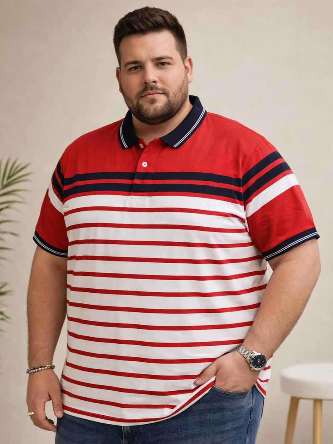 AUSTIVO Men Striped Polo Collar T-shirt
