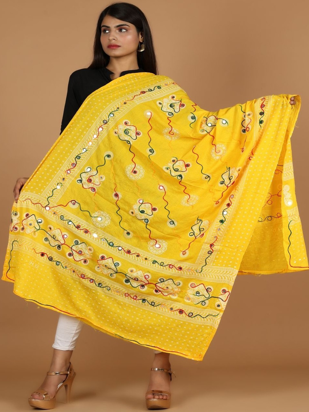Apratim Ethnic Motifs Embroidered Dupatta with Mirror Work