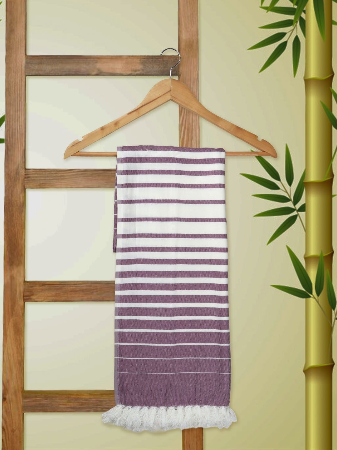 Ramraj Multicoloured & Grey 1 Striped Bamboo 300 GSM Bath Towel