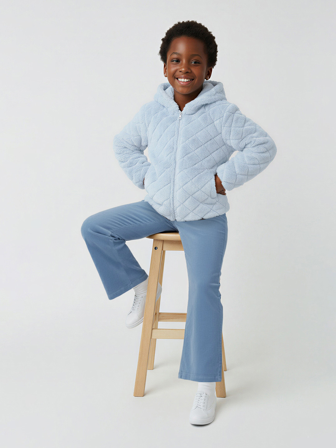max Girls Hooded Self Design Sherpa Jacket