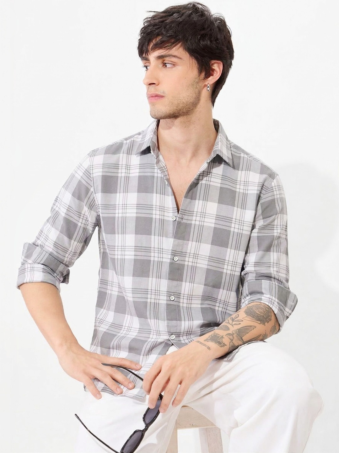 SHIRTZONE Men Standard Slim Fit Gingham Checks Checked Casual Shirt