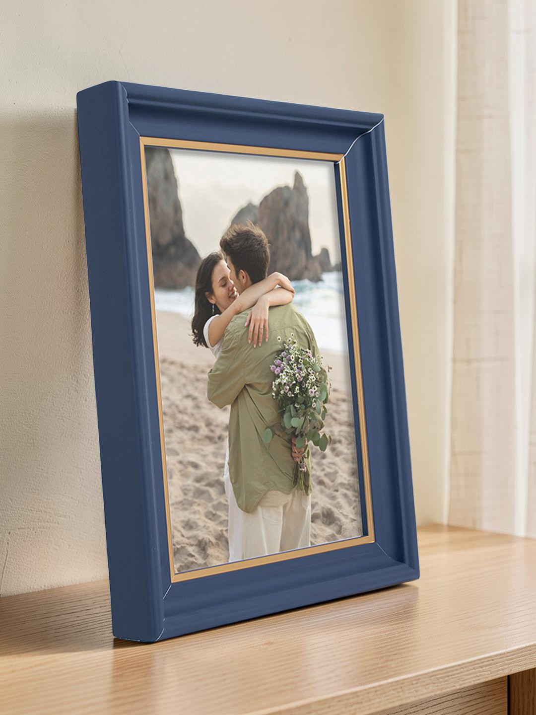 Golden Peacock Blue & Gold-Toned 5x7 Vintage Photo Frame for Table & Wall Display