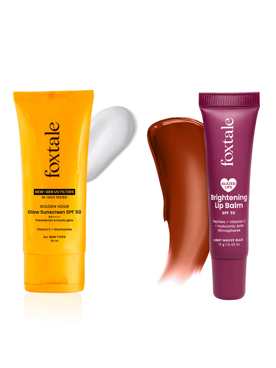 FoxTale Set of SPF50 Glow Sunscreen 50ml & SPF30 Brightening Lip Balm 12g