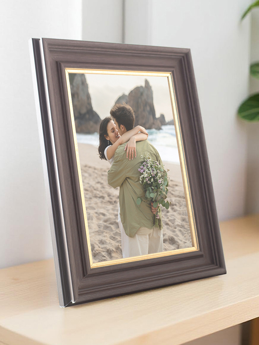 Golden Peacock Antique Wood Finish Photo Frame For Wall Decor & Table Top-5x7 Inch