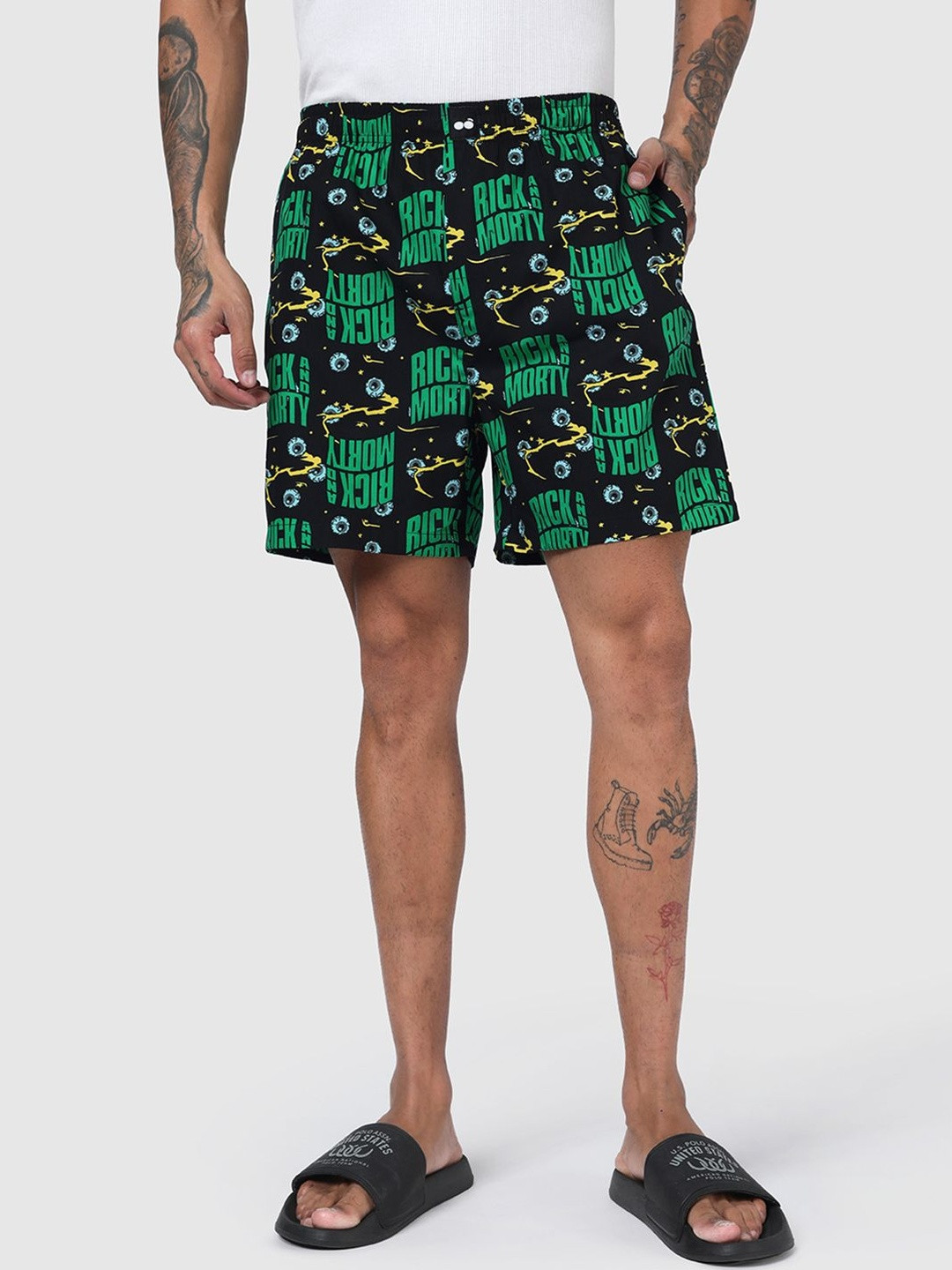 Bewakoof Men's Meteorite Black Rick & Morty All Over Printed Boxers