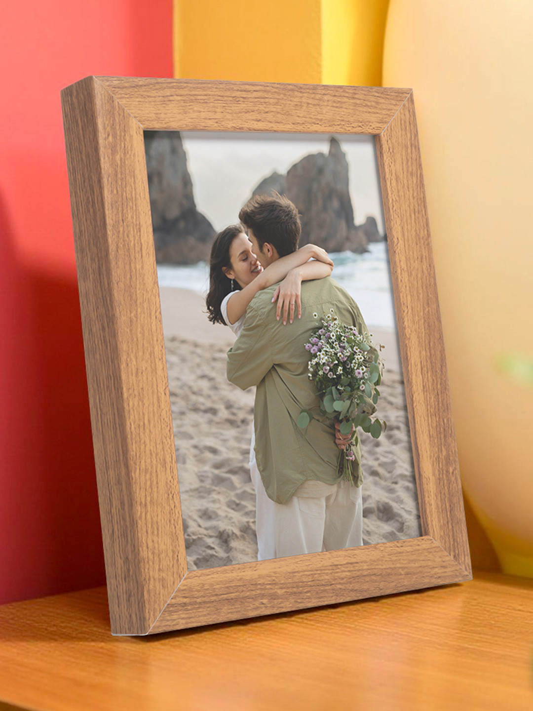 Golden Peacock Brown Table Top Photo Frame- 7x5 inch