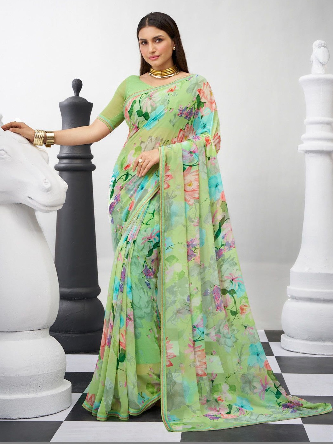 Laxmipati Floral Poly Georgette Saree