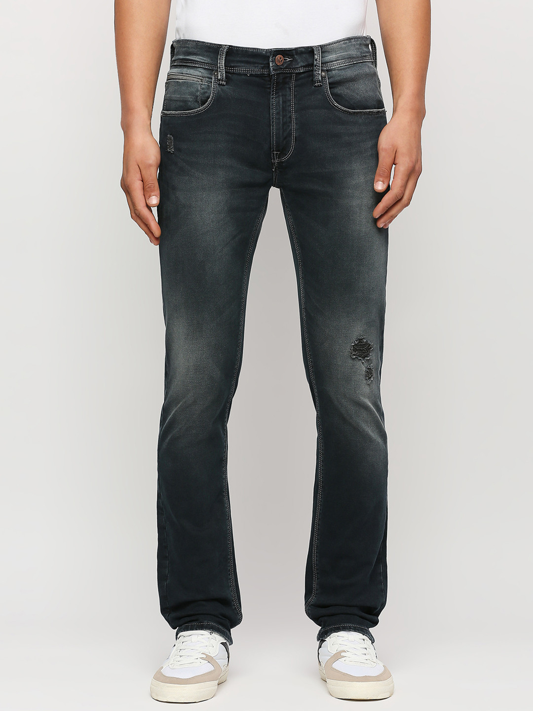 Pepe Jeans Men Black Slim Fit Highly Distressed Stretchable Jeans