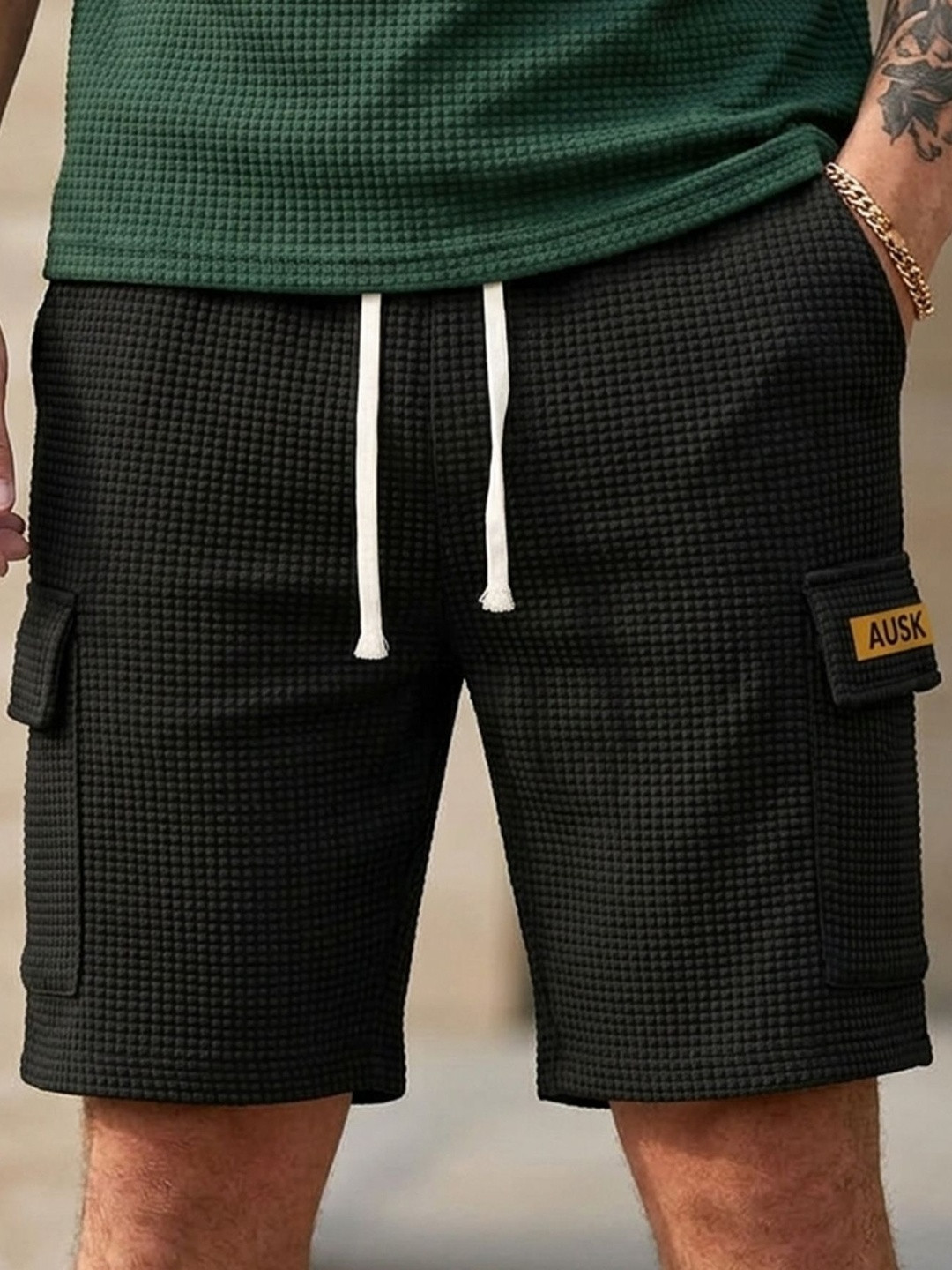 AUSK Men Self Design Mid-Rise Cargo Shorts