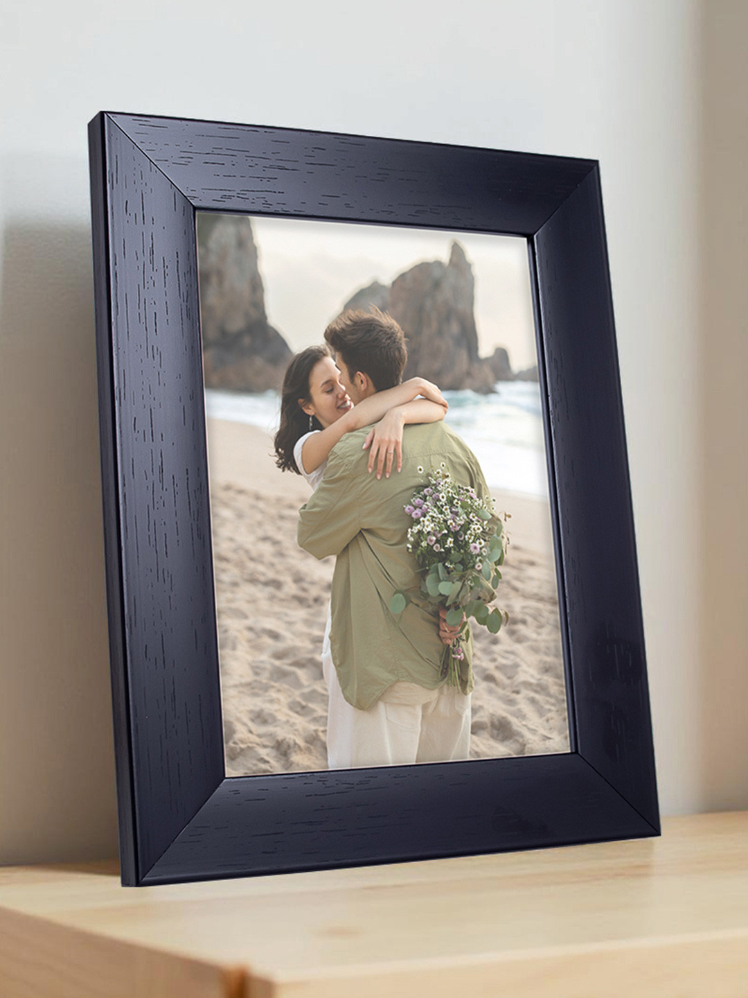 Golden Peacock Black Solid Wooden Table Photo Frame