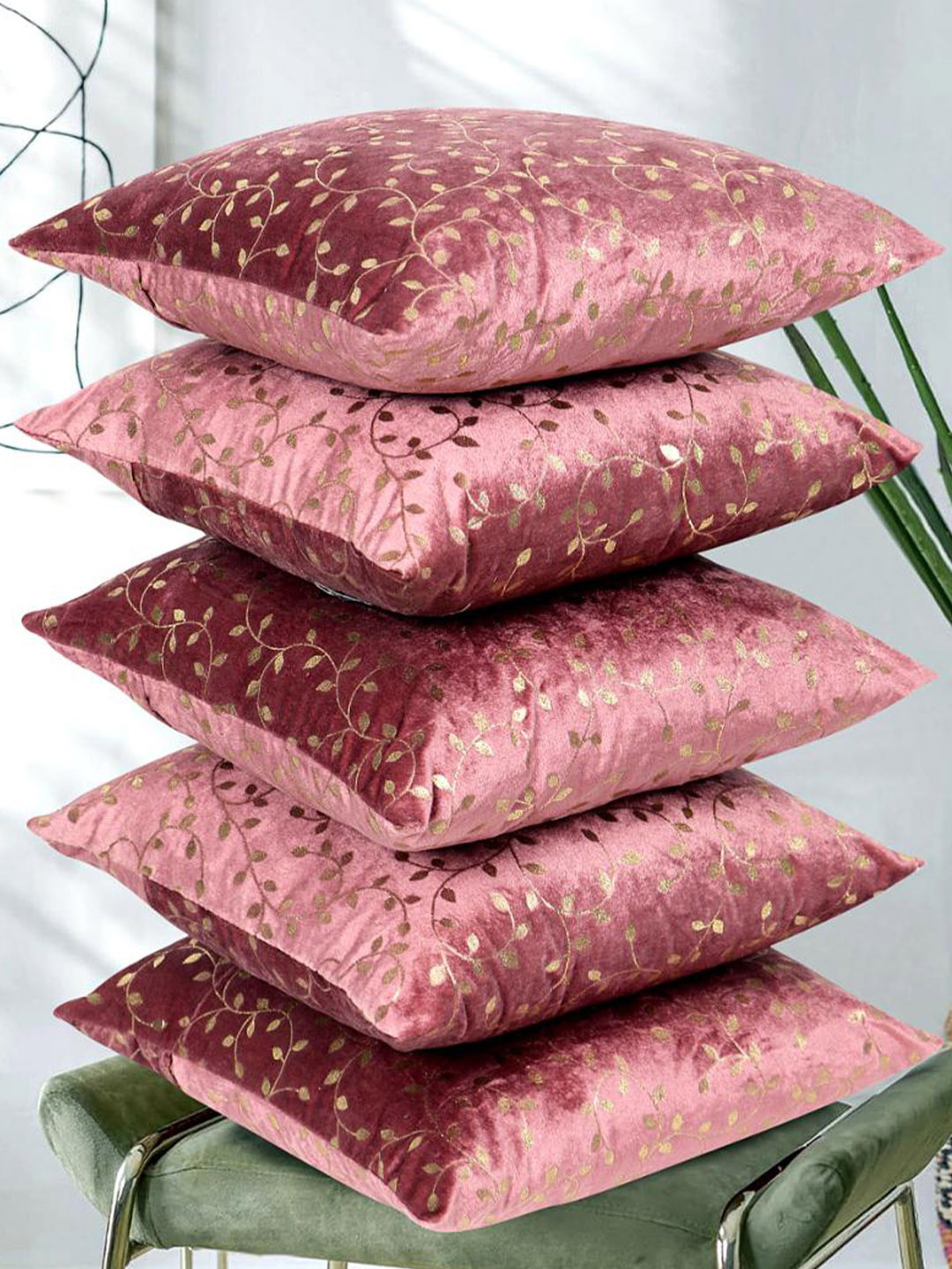 RD TREND Rose Gold Set of 5 Velvet Square Cushion Covers-24x24 inch