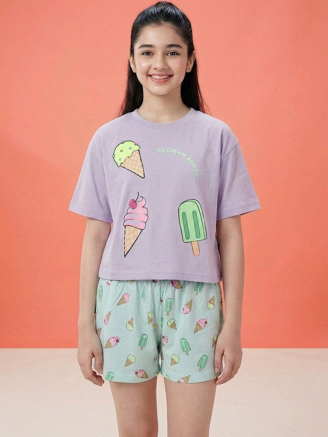 Lil Tomatoes Girls Printed Cotton Night suit