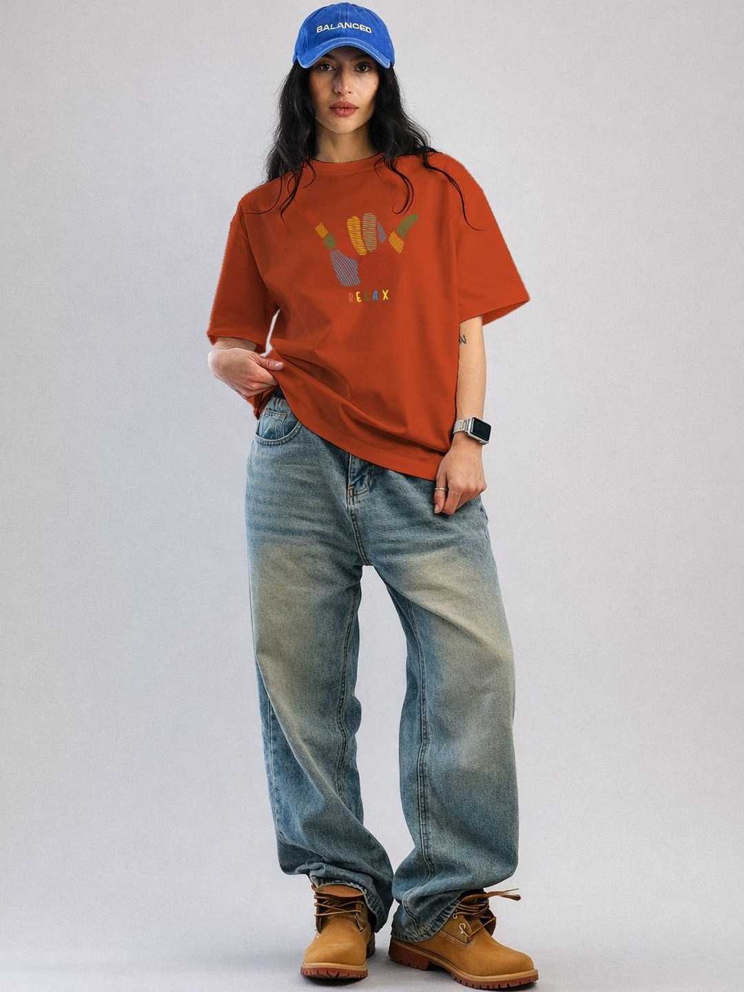 The Roadster Lifestyle Co. Printed Round Neck Oversized Cotton Tshirt