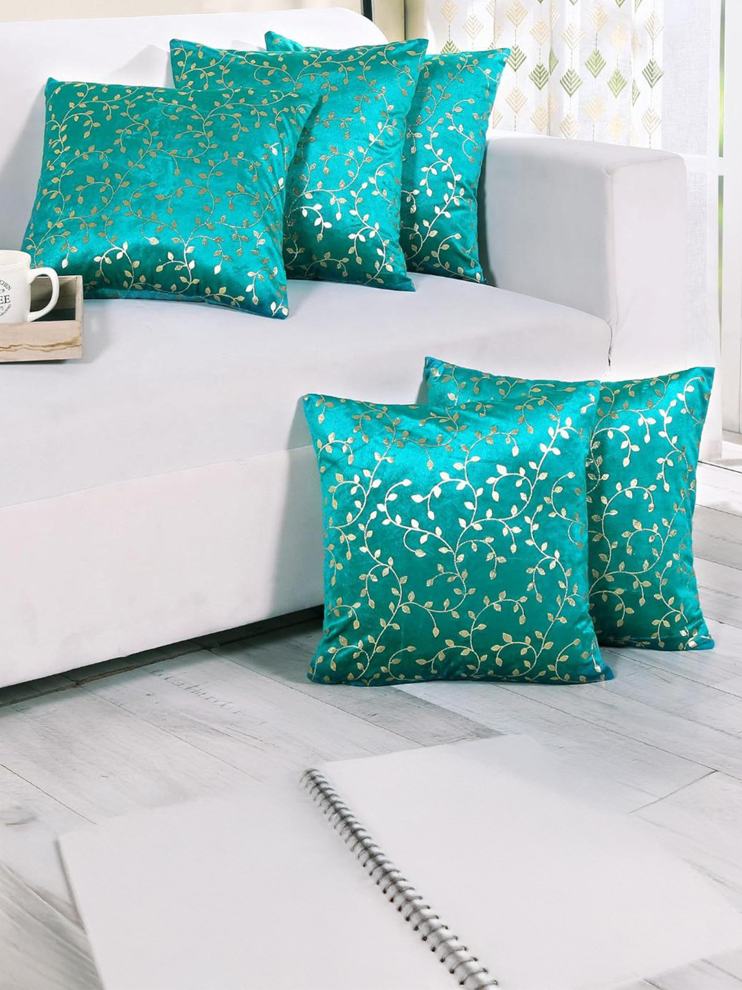 RD TREND Green&Gold Velvet 5 Pcs Square Cushion Covers -24x24 Inch