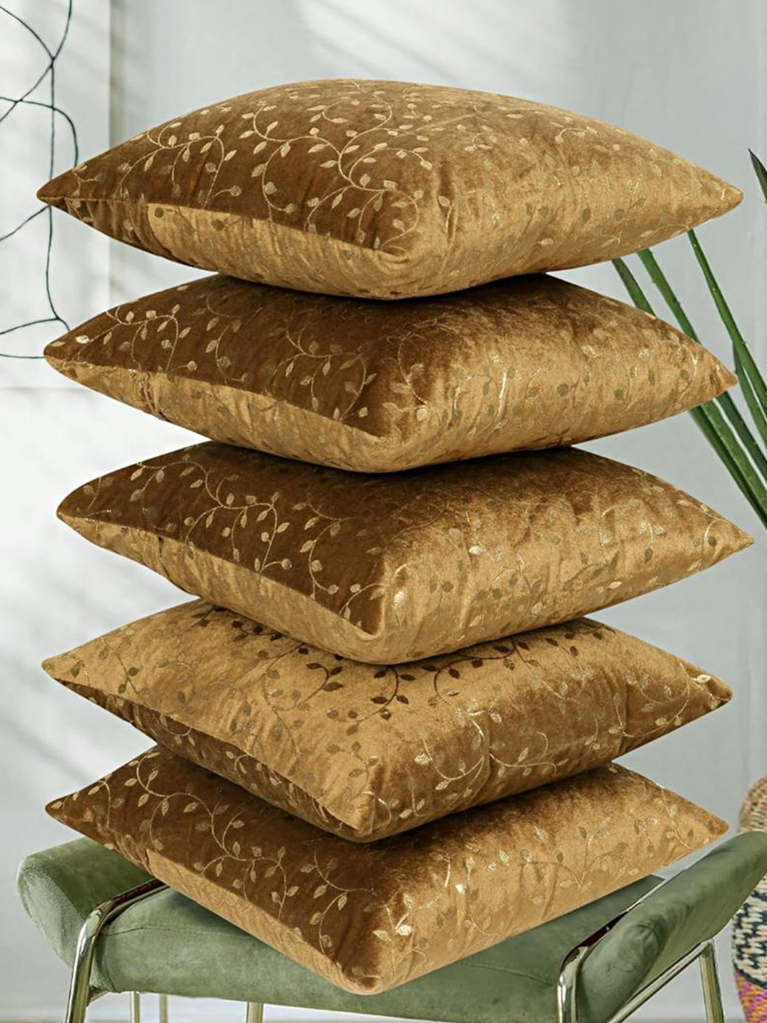 RD TREND Golden Velvet 5 Pieces Square Cushion Covers-24 inch x 24 inch