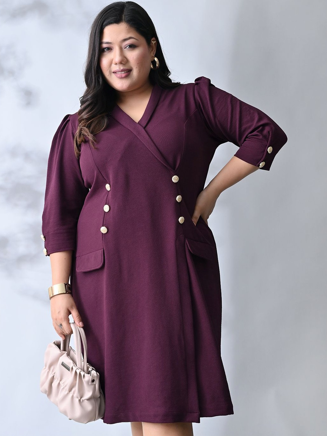 PrettyPlus by Desinoor.com Plus Size Polyester Above Knee Shirt Dress