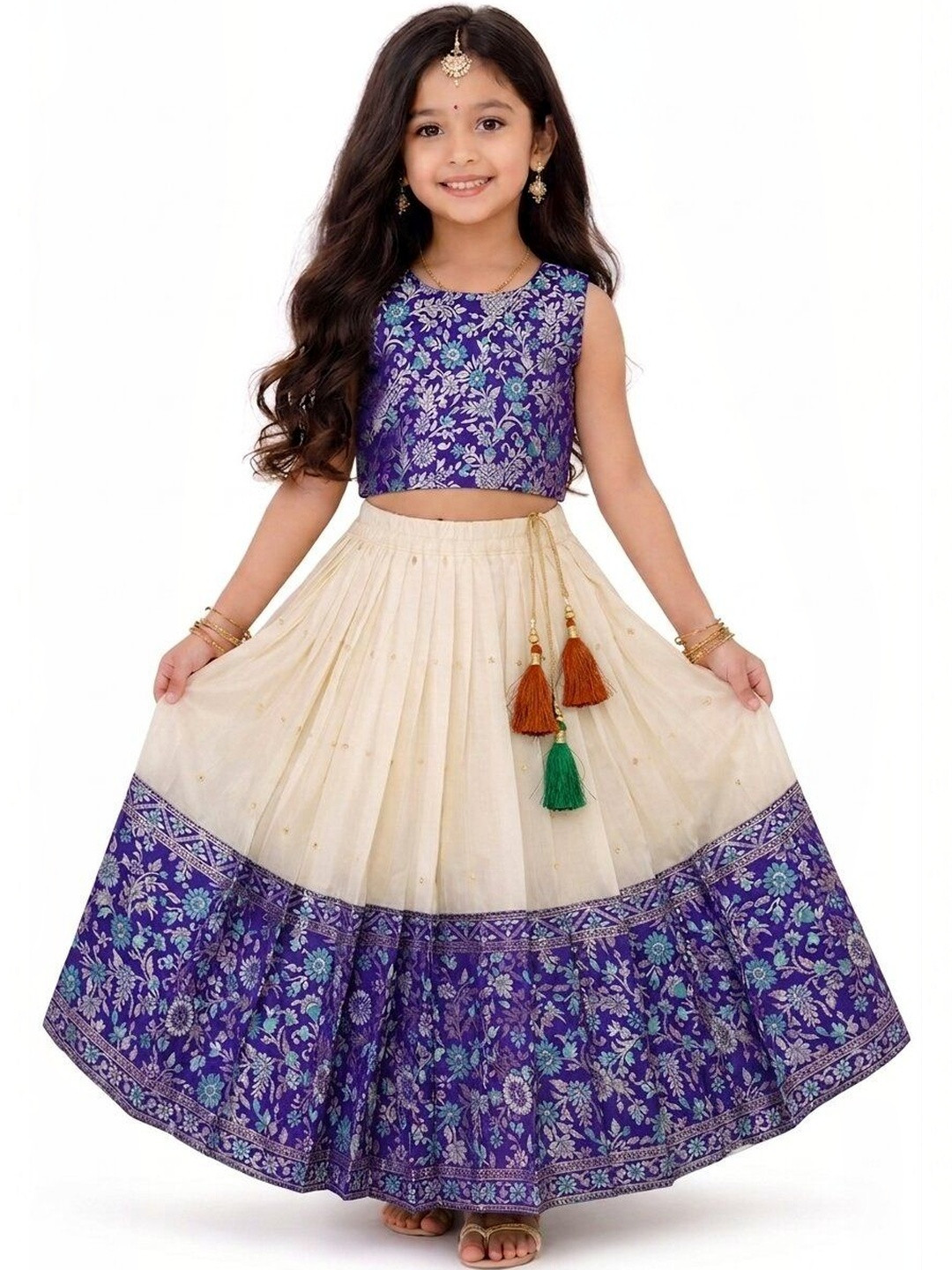 MAMERU Girls Semi-Stitched Lehenga &