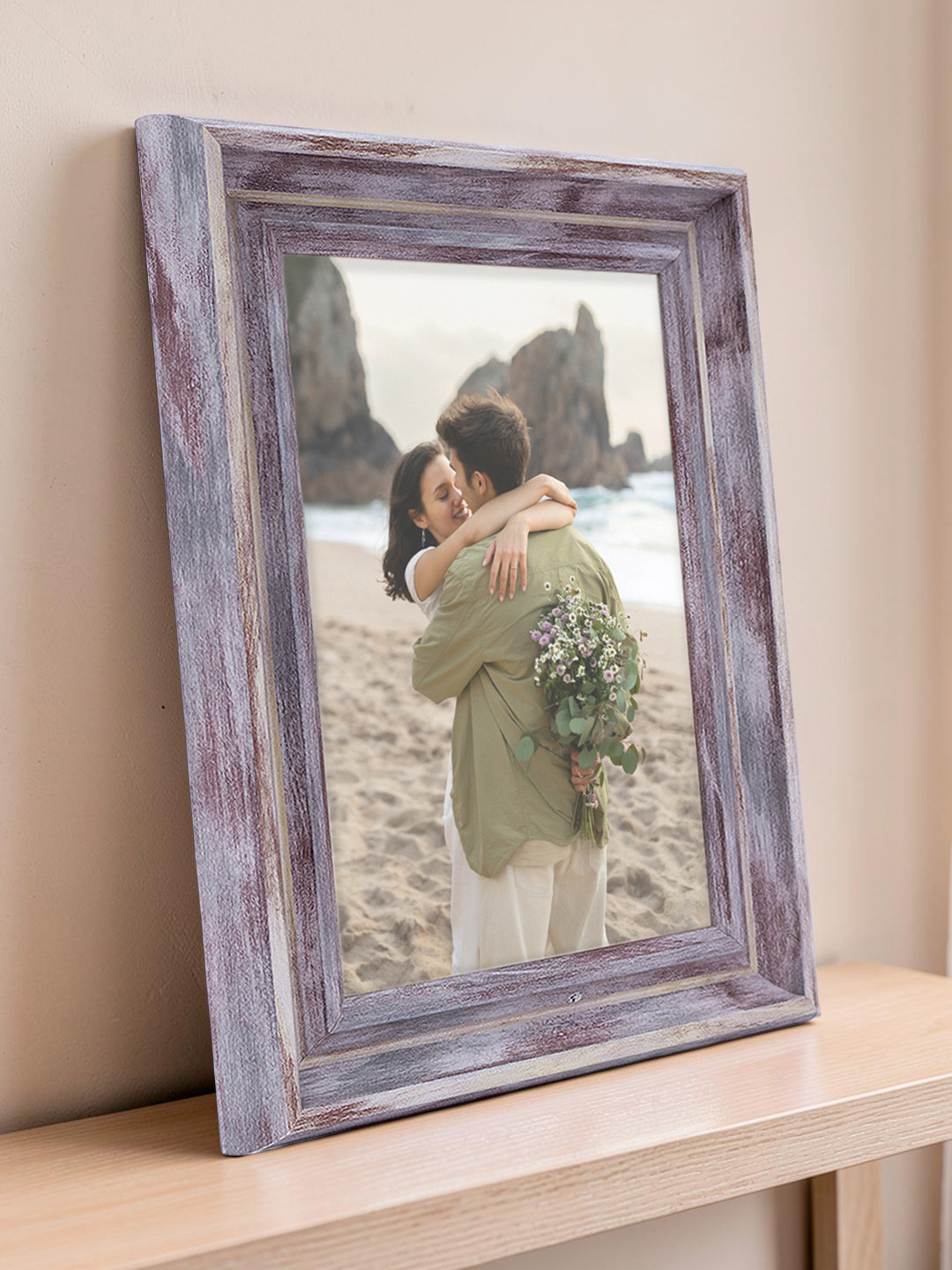 Golden Peacock Grey & Brown Wooden Table Top Photo Frame