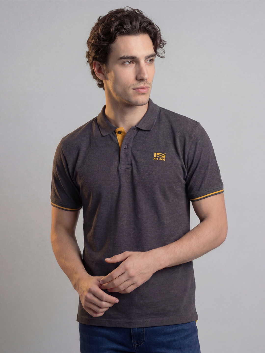 Pepe Jeans Men Brand Logo Polo Collar T-shirt