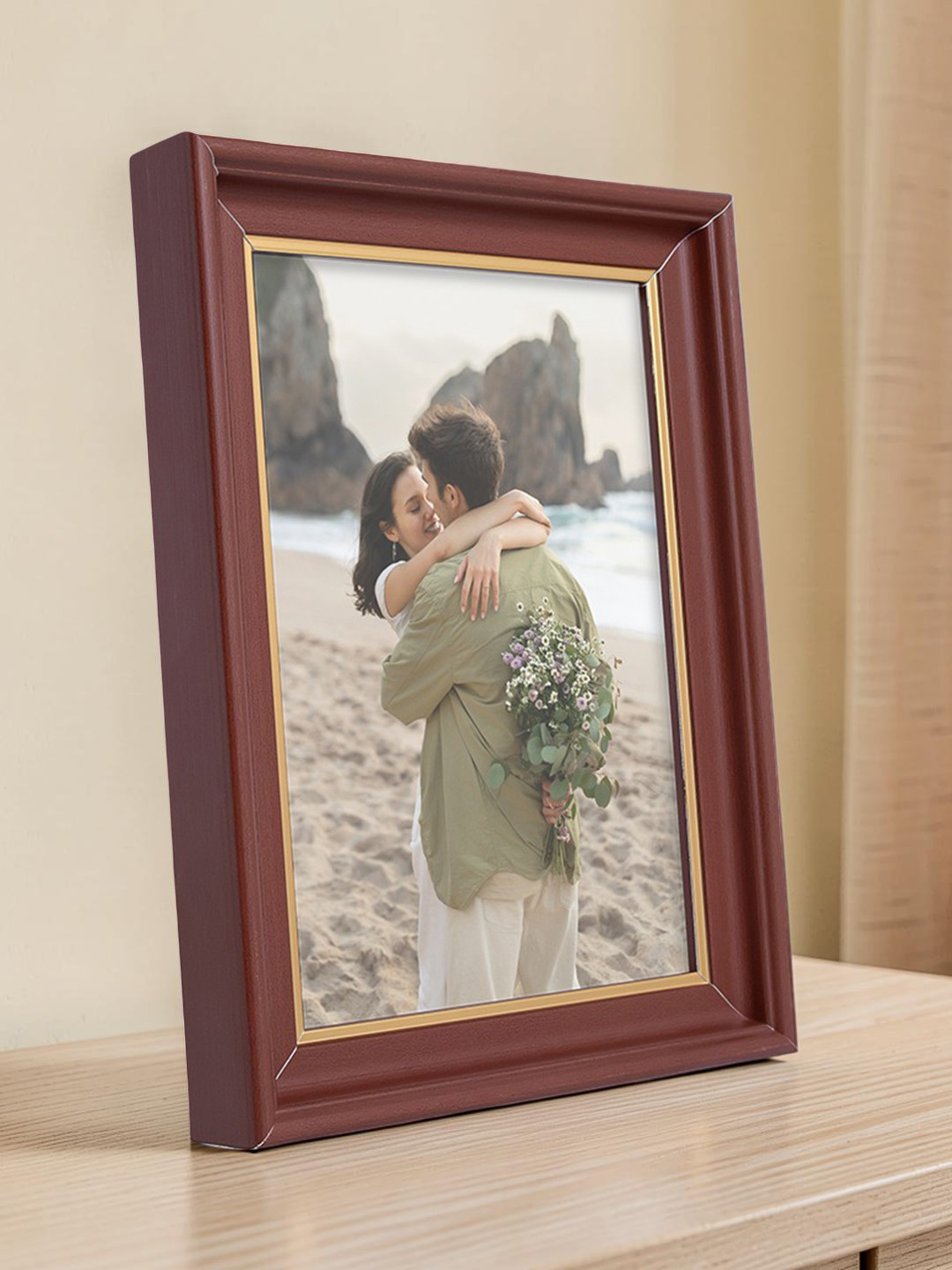 Golden Peacock 5x7 Brown Vintage Photo Frame for Table & Wall Display