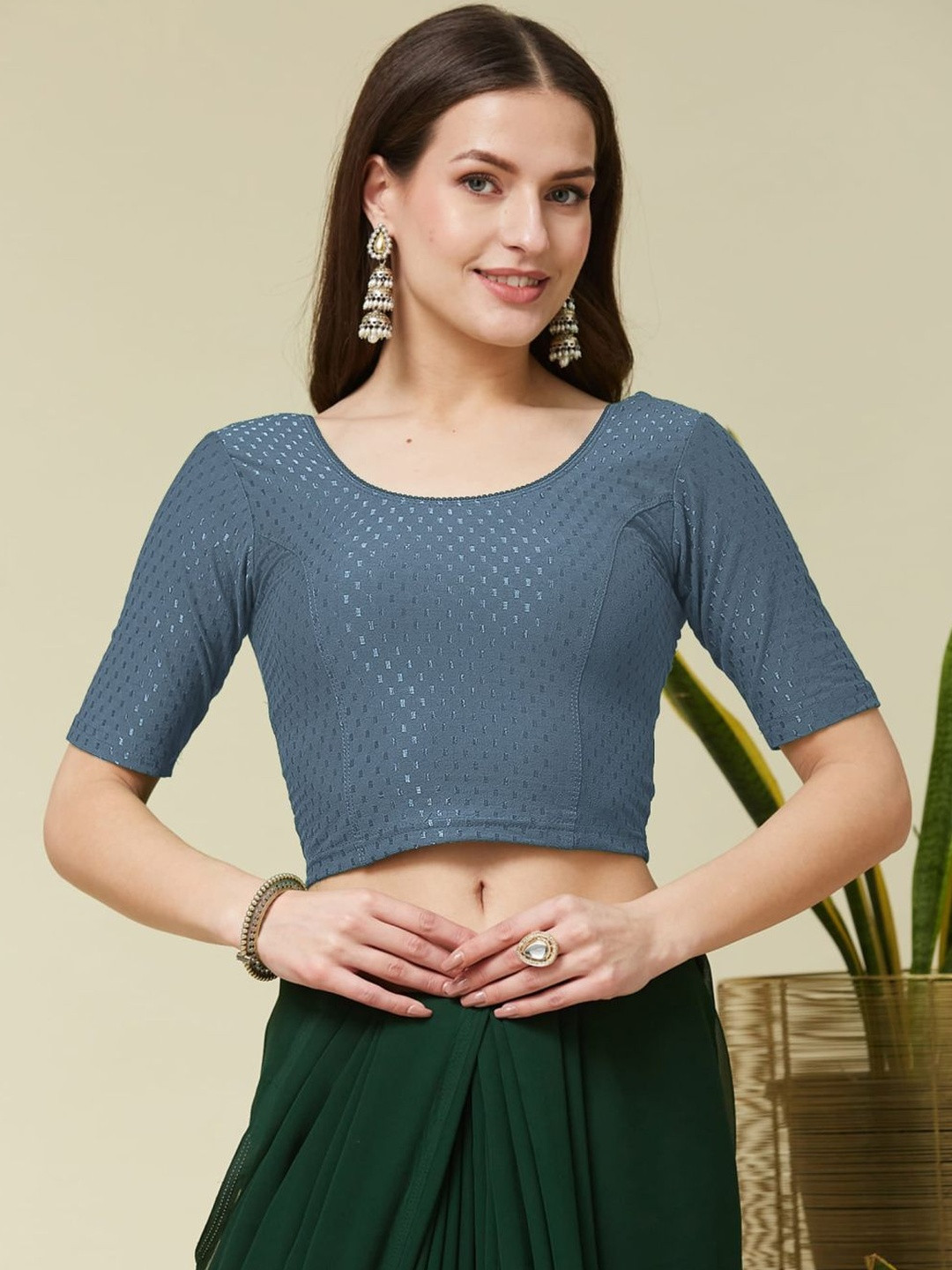 Heefee Cotton Embellished Sequinned Saree Blouse