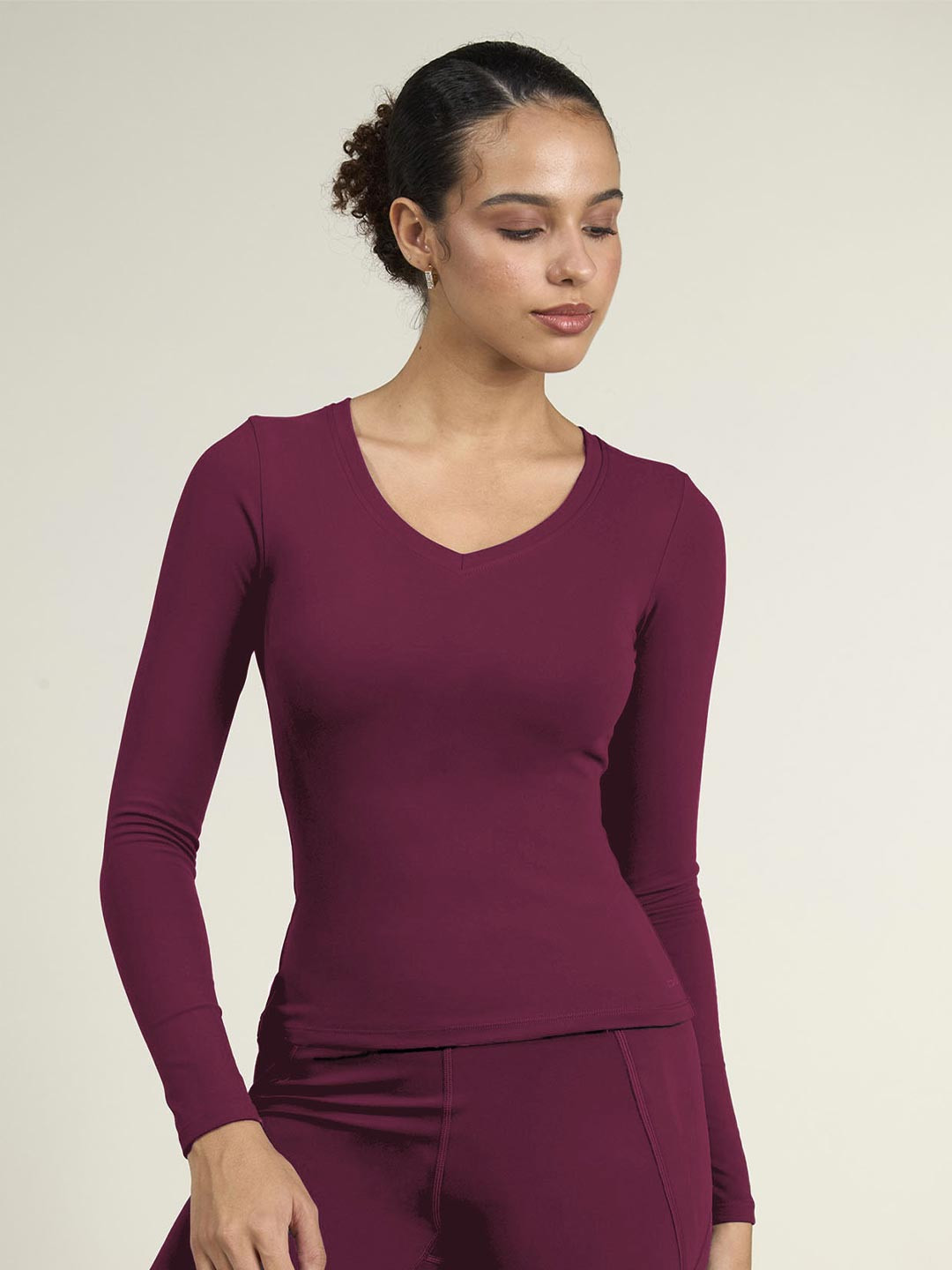 CAVA Solid Burgundy Sculpt V-Neck Top