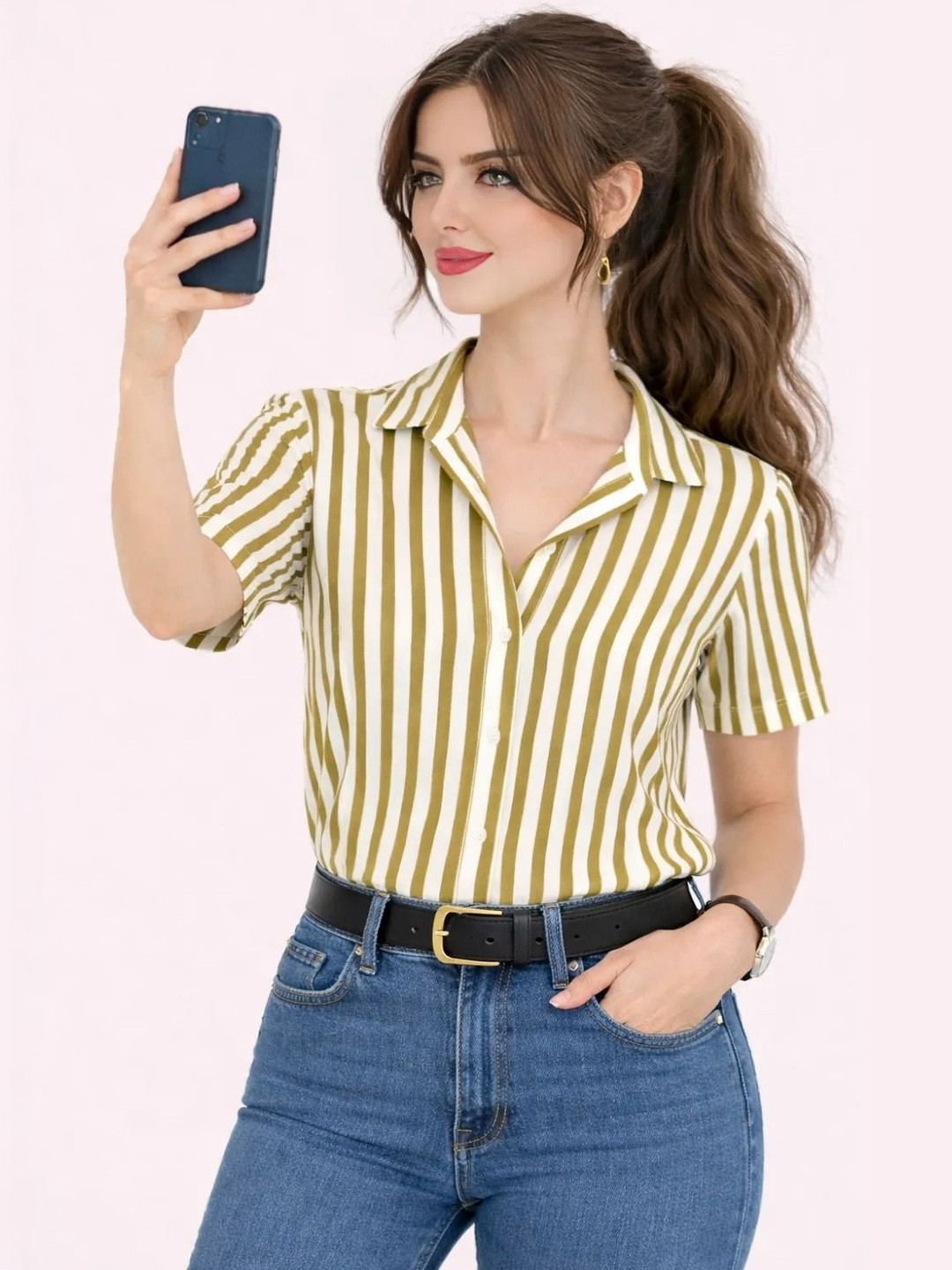 TRAQUILA Striped Cotton Top