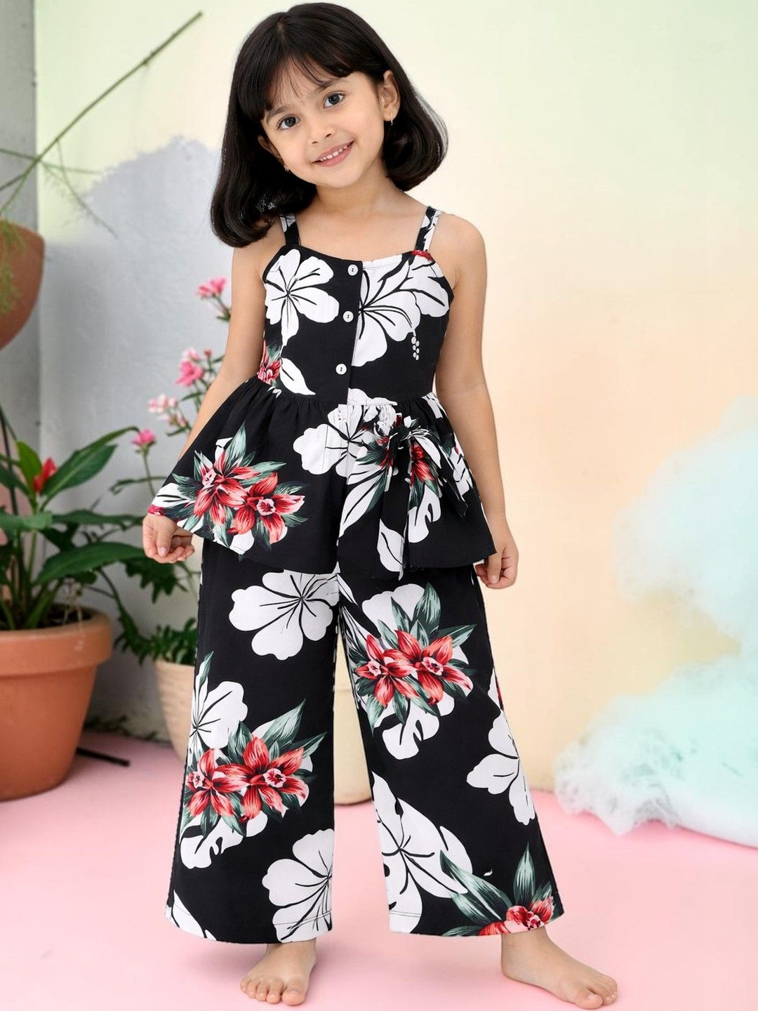 2ni8 lifestyle Girls Floral Printed Empire Top with Palazzos
