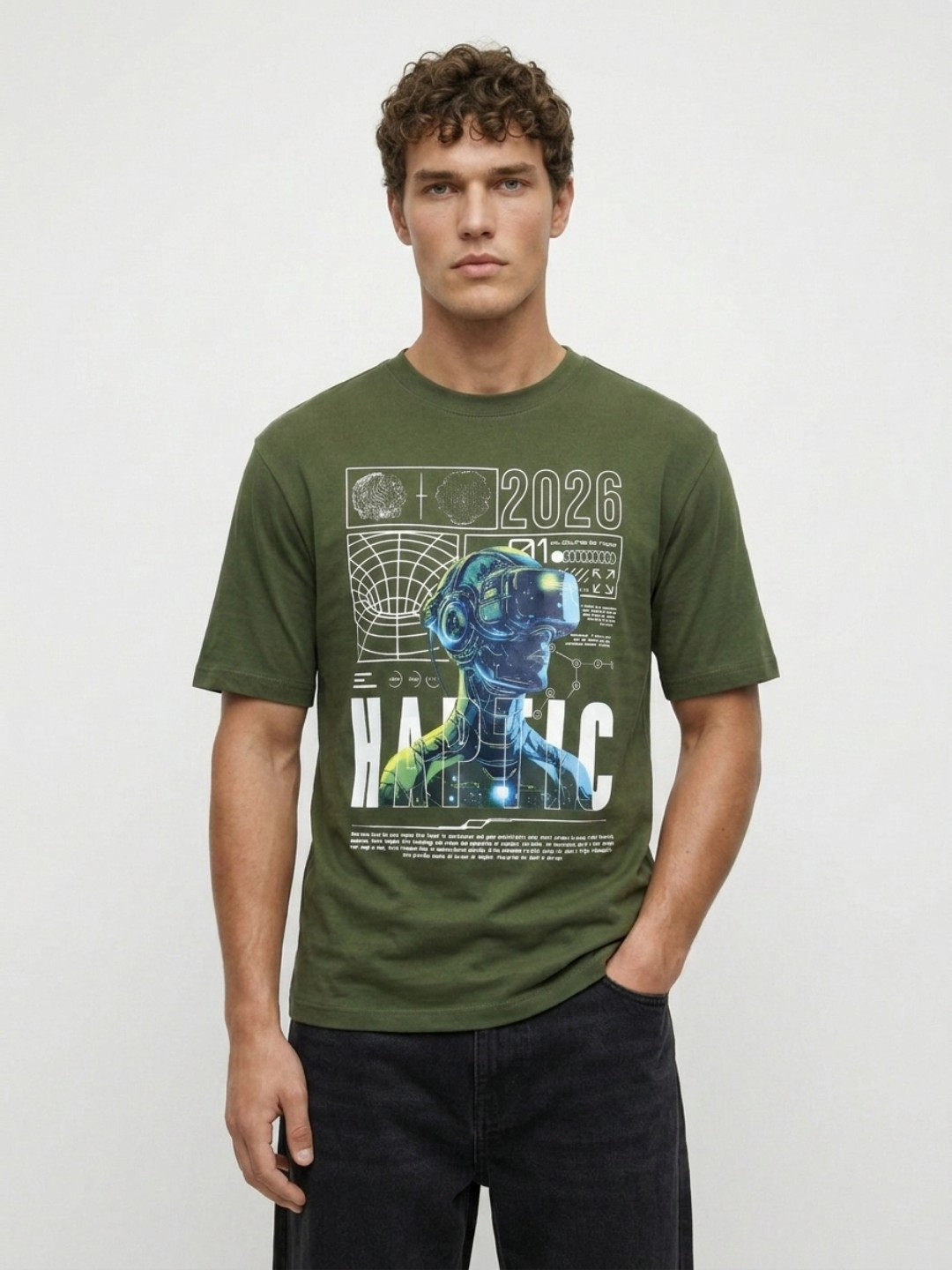 Olive Green Graphic Relaxed Fit T-shirt