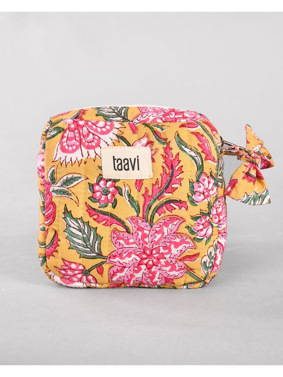 Taavi Women Floral Hand Block Printed Pure Cotton Quilted Mini Pouch