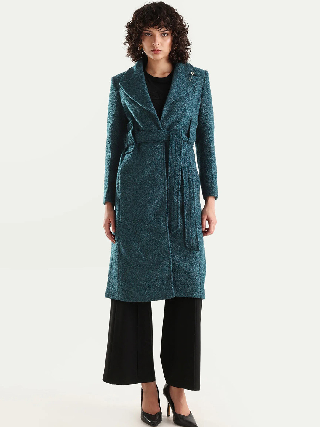 RAREISM Women Teal Plain Regular Fit Regular Sleeve Lapel Neck Jacket
