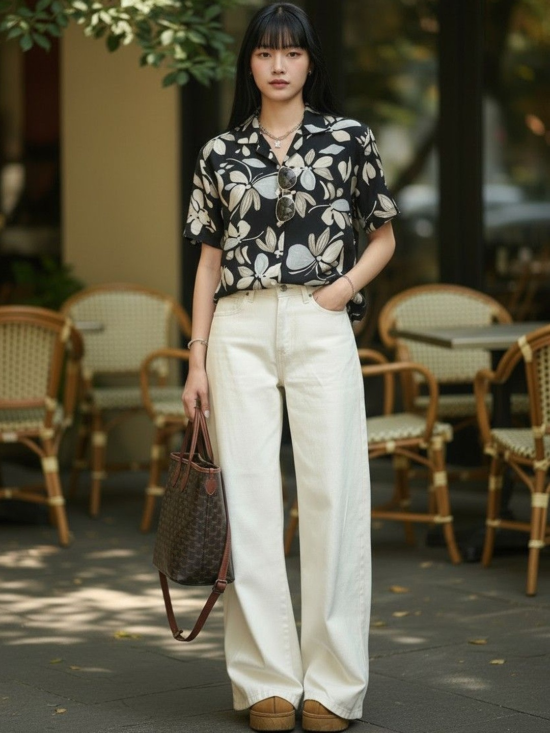 FUBACK Women Classic Floral Printed Casual Shirt