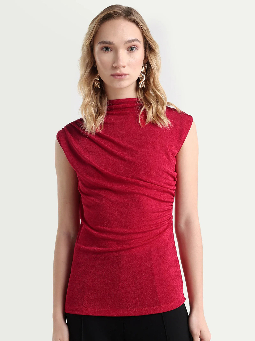 RAREISM Somtus Primary Red Mock Neck Top