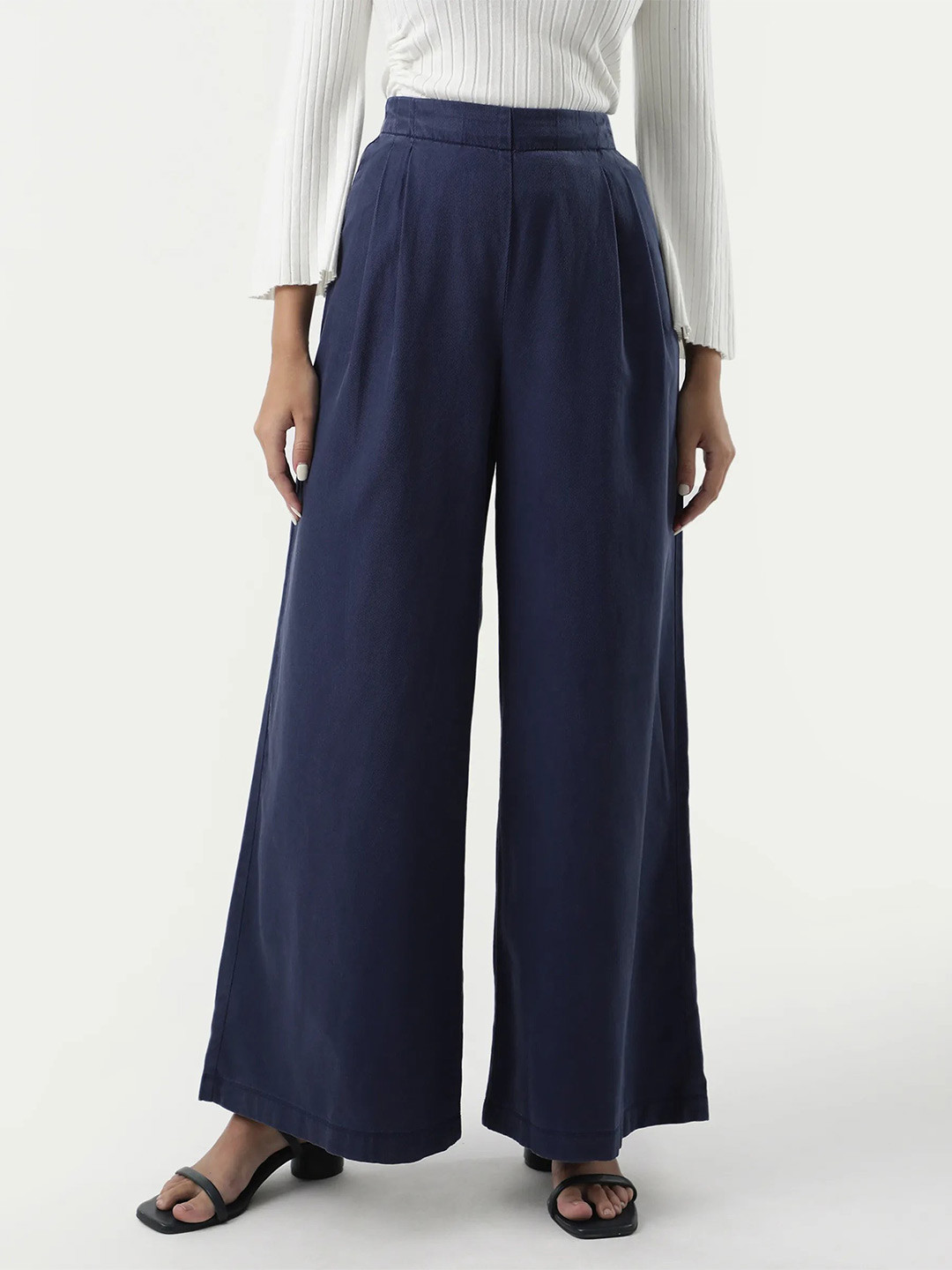 RAREISM Women Navy Flared Fit Plain Trouser