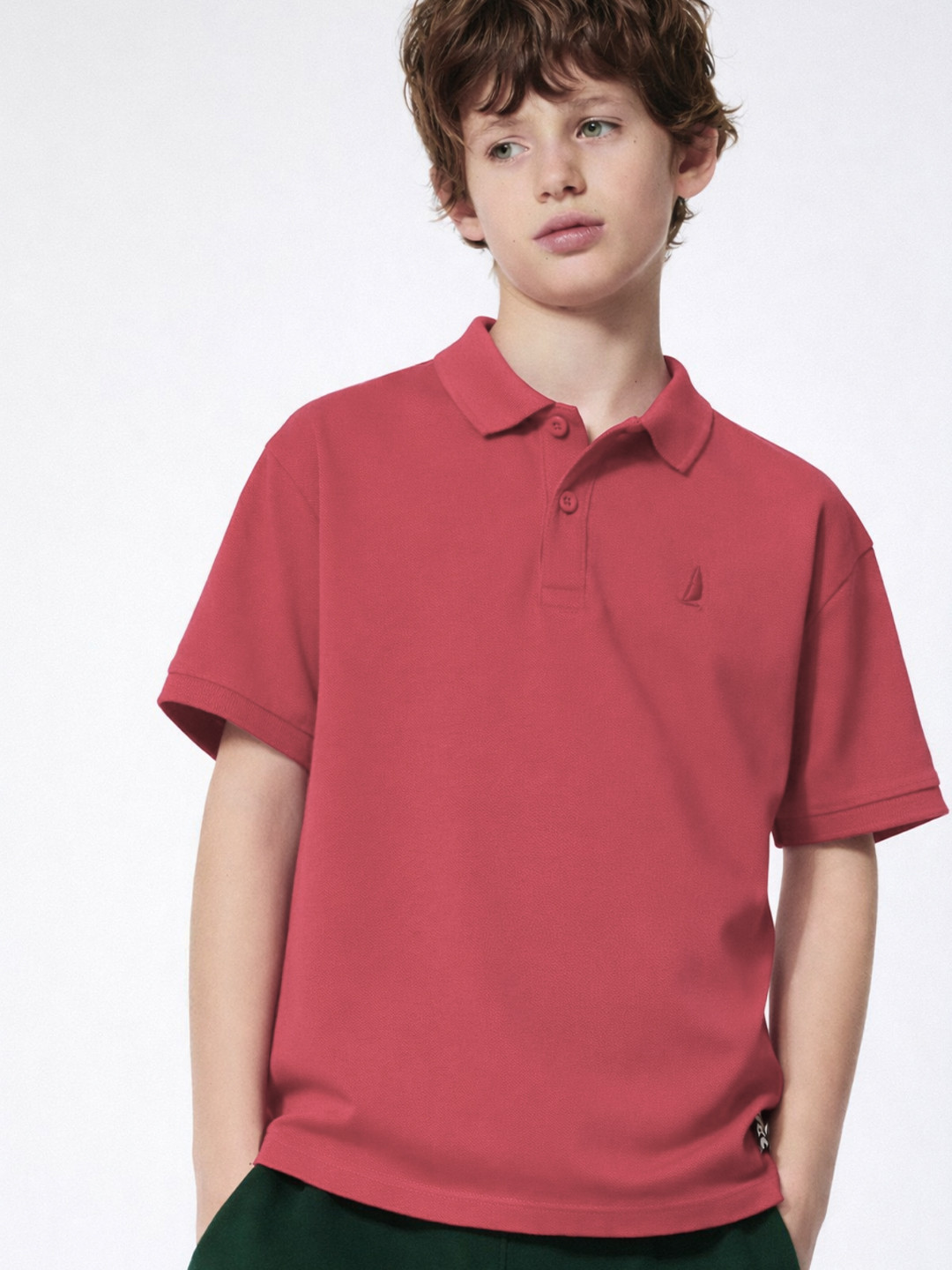 Alan Jones Boys Solid Polo Collar Cotton T-shirt
