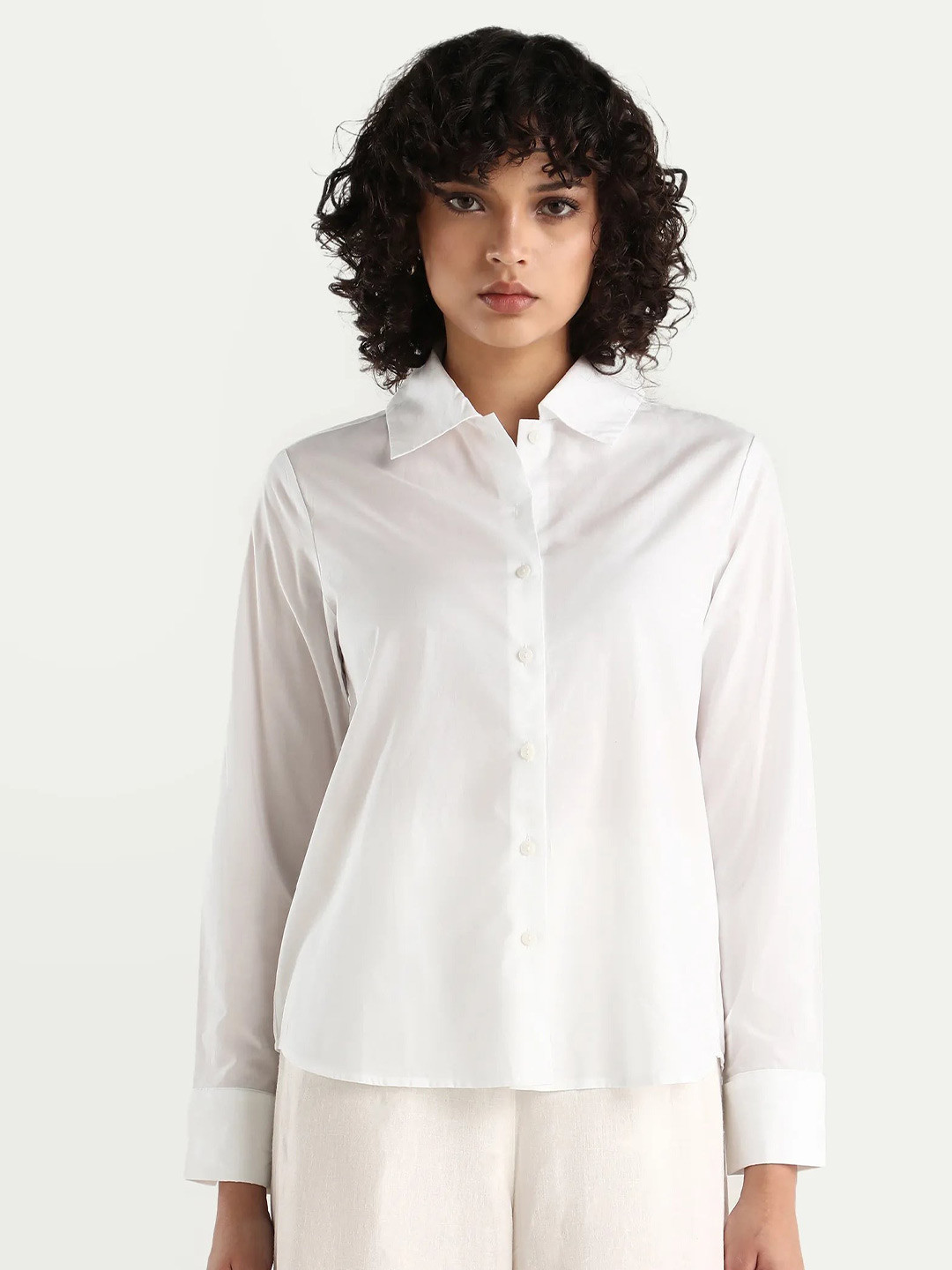 RAREISM Women White Regular Plain Full Sleeve Spread Collar Shirt